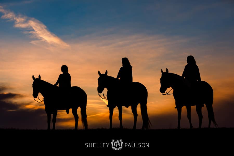 Three Sisters and their Pinto Show Horses