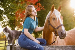 Girl with horse and cat